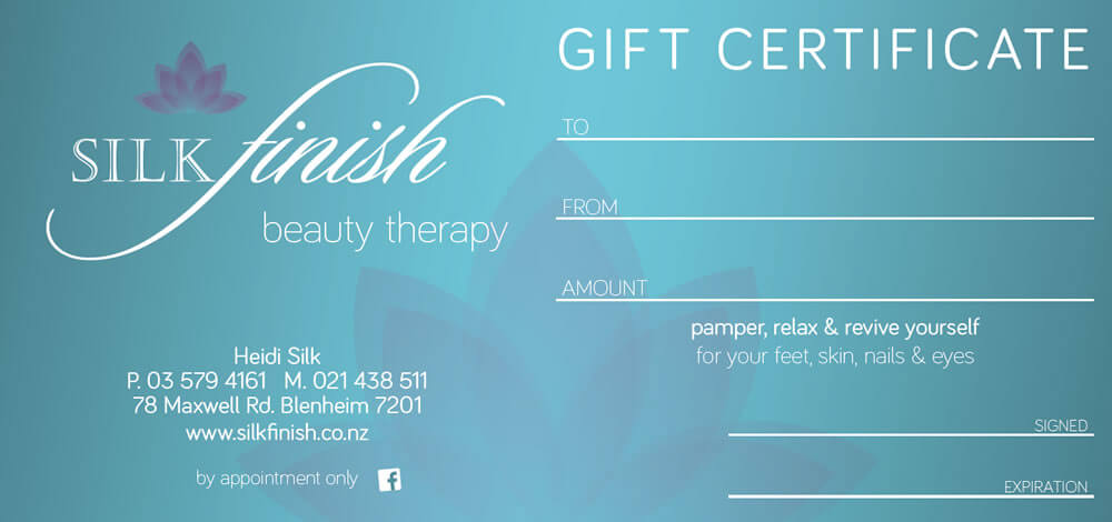 Beauty Therapy Gift Certificates Are Available At Silk Finish Beauty Salon In Marlborough 